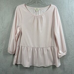 Style & Co Swiss Dot Peplum Blouse Women's XL Petal Pink 3/4 Balloon Sleeve